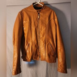 Brooks Mens Tan Leather Bomber Jacket